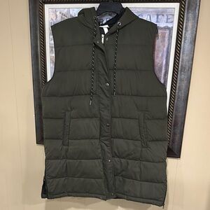 Zella Green Quilted Puffer Vest with High Collar